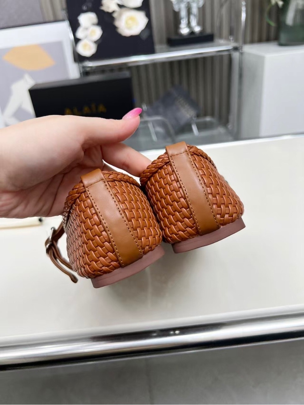 Alaia Brown Woven Mary Jane Flats - Picture 8 of 8